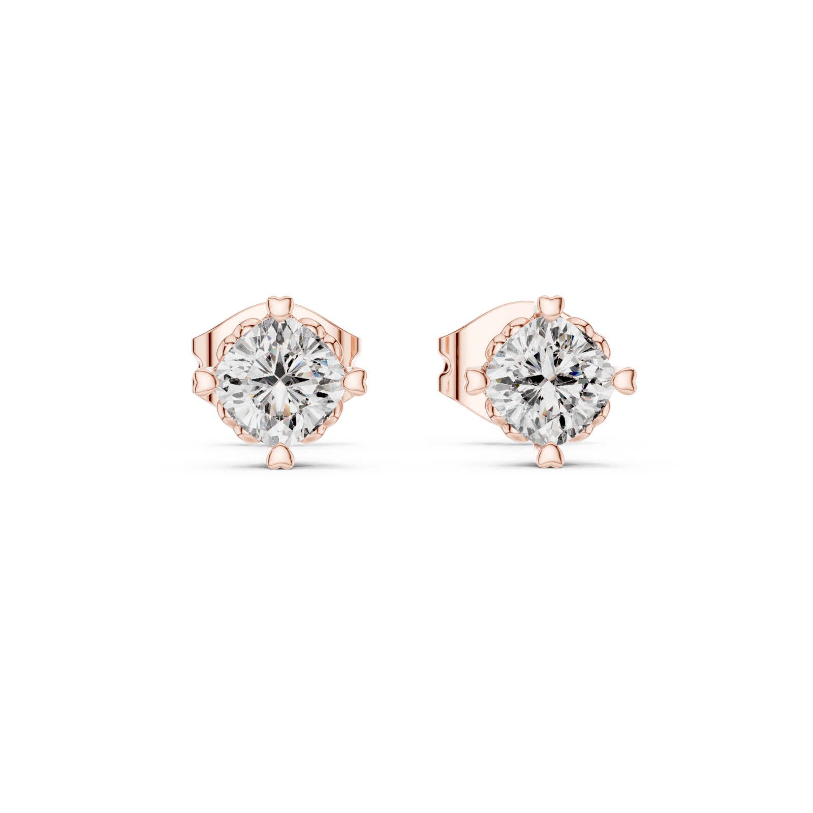  Rose Gold Radiant Solitude Stud Earrings Front View