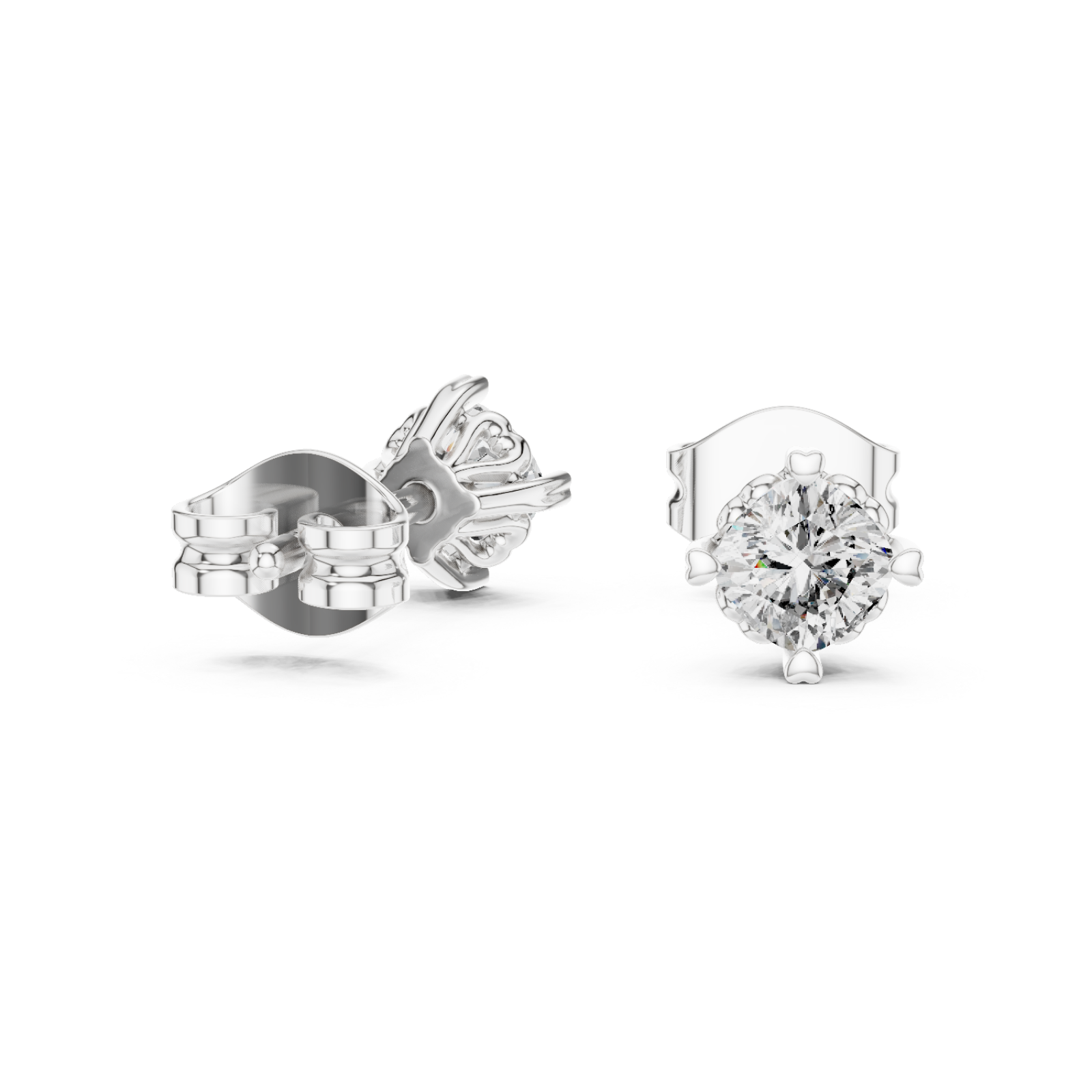  White Gold Radiant Solitude Stud Earrings Left View