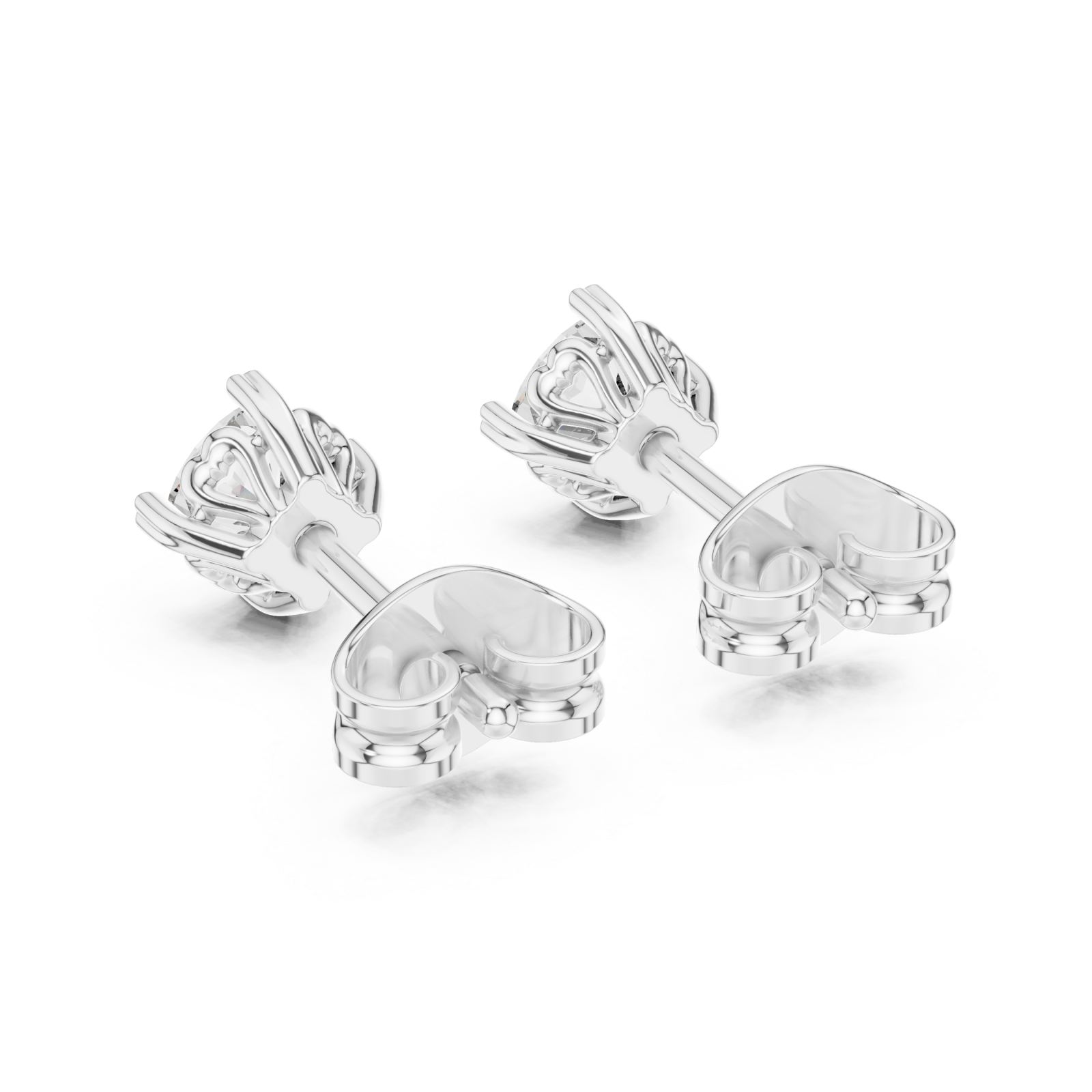  White Gold Radiant Solitude Stud Earrings Side View