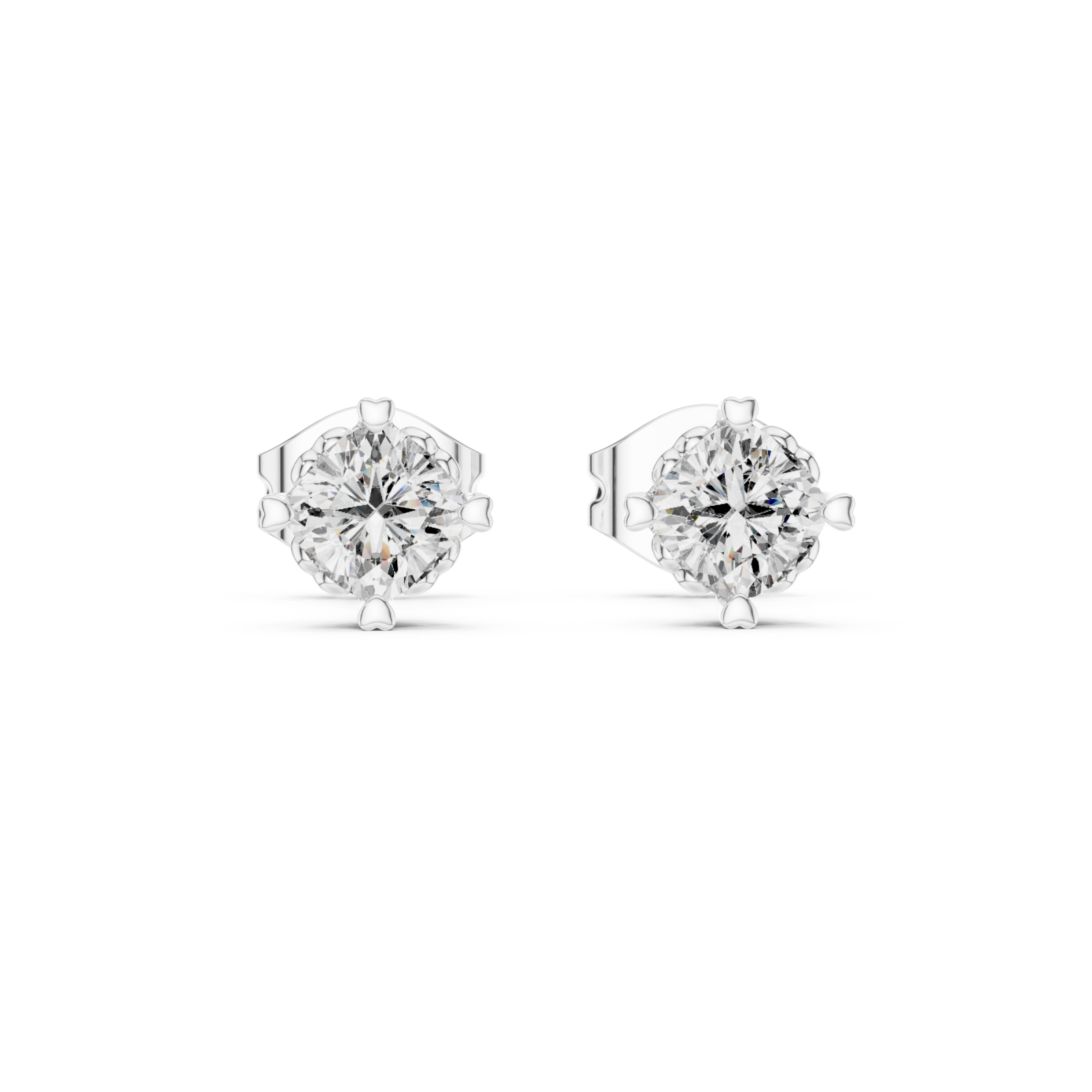 White Gold Radiant Solitude Stud Earrings Front View