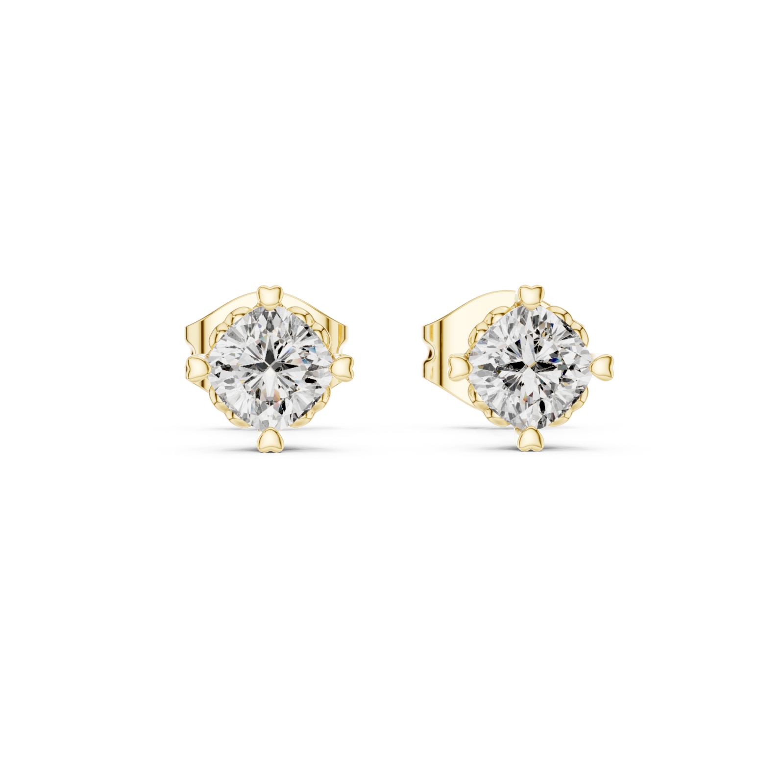  Gold Radiant Solitude Stud Earrings Front View