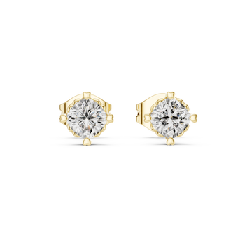  Gold Radiant Solitude Stud Earrings Front View