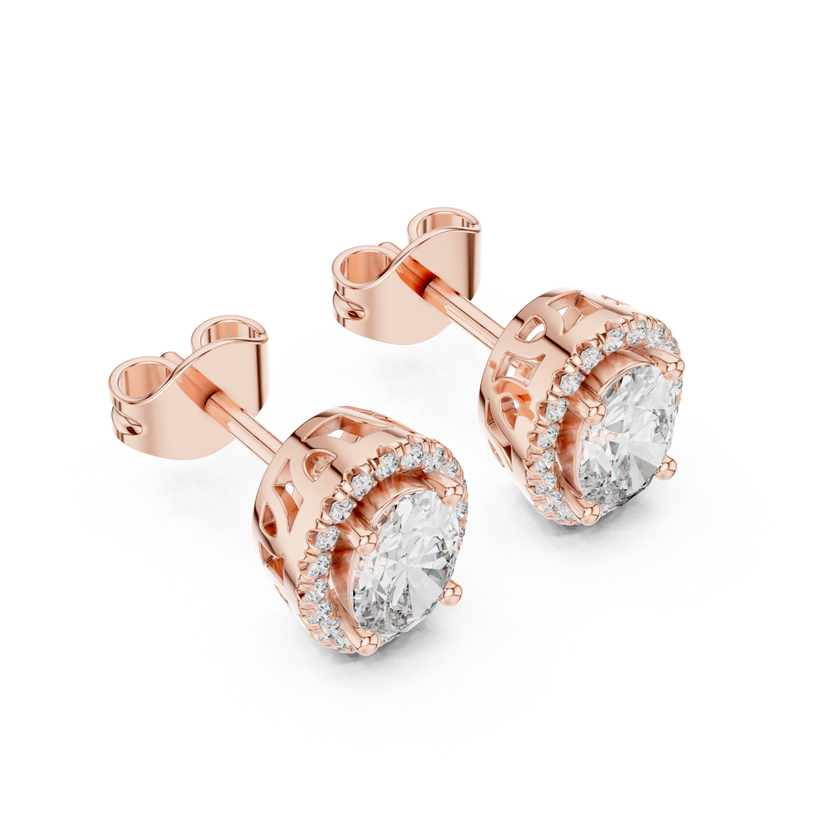  Rose Gold Elegant Radiance Classic Halo Stud Earrings Right View