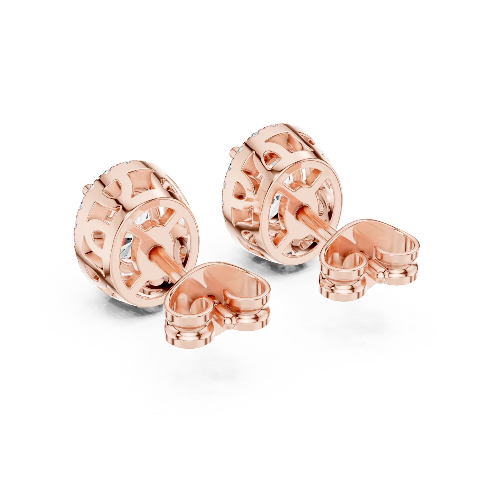  Rose Gold Elegant Radiance Classic Halo Stud Earrings Side View