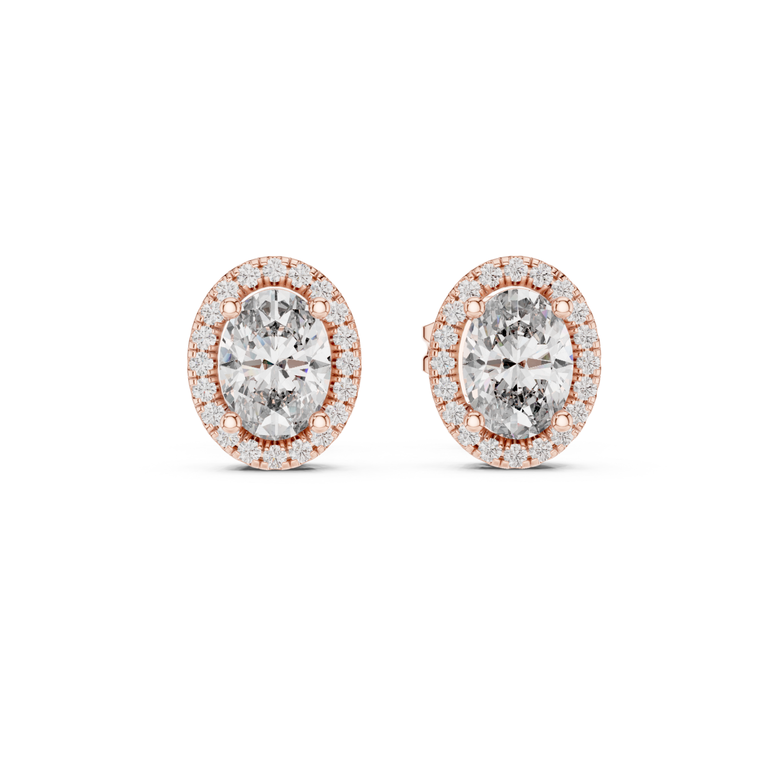  Rose Gold Elegant Radiance Classic Halo Stud Earrings Front View