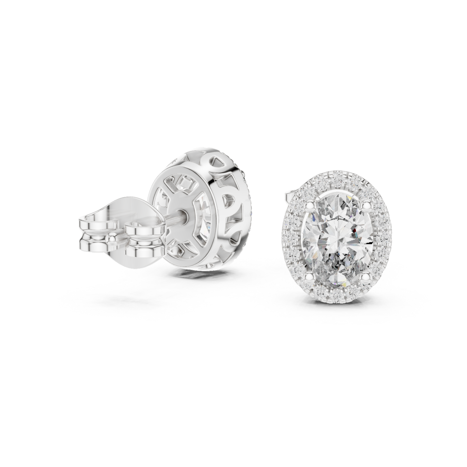  White Gold Elegant Radiance Classic Halo Stud Earrings Left View