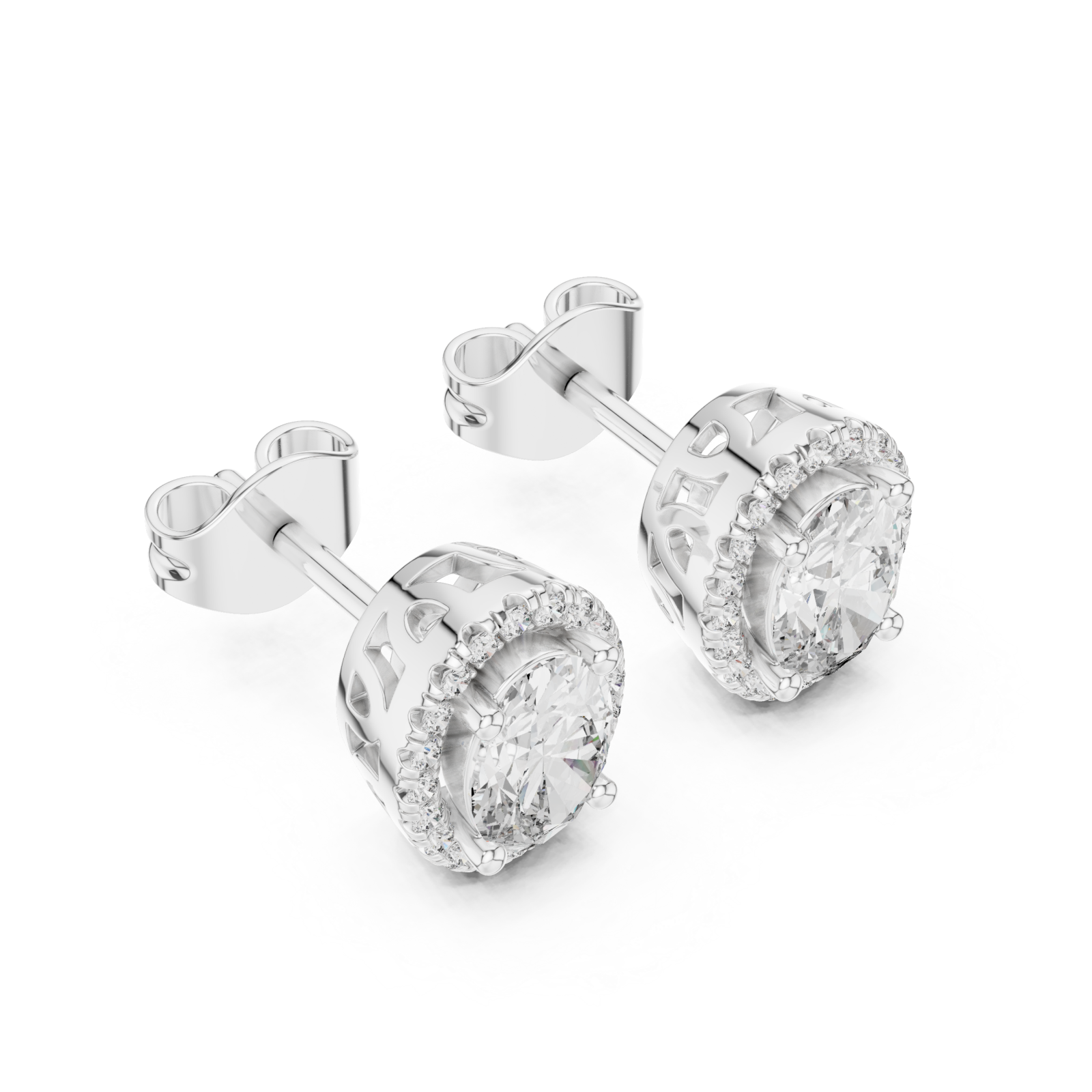  White Gold Elegant Radiance Classic Halo Stud Earrings Right View