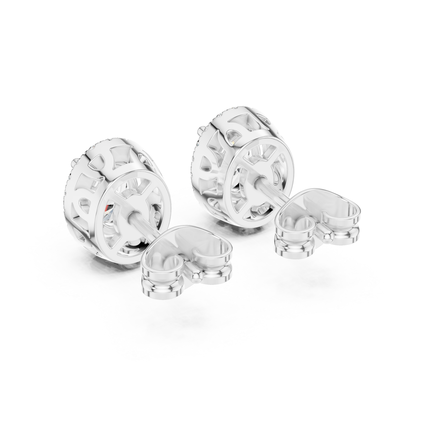  White Gold Elegant Radiance Classic Halo Stud Earrings Side View