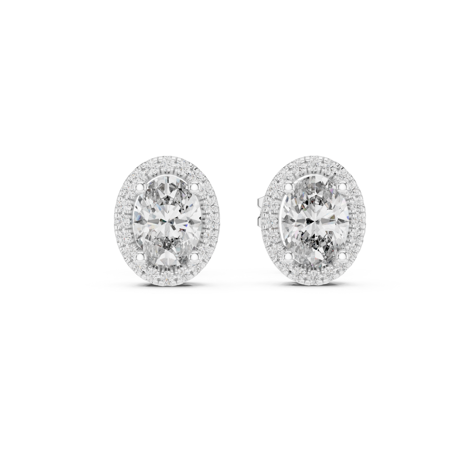  White Gold Elegant Radiance Classic Halo Stud Earrings Front View