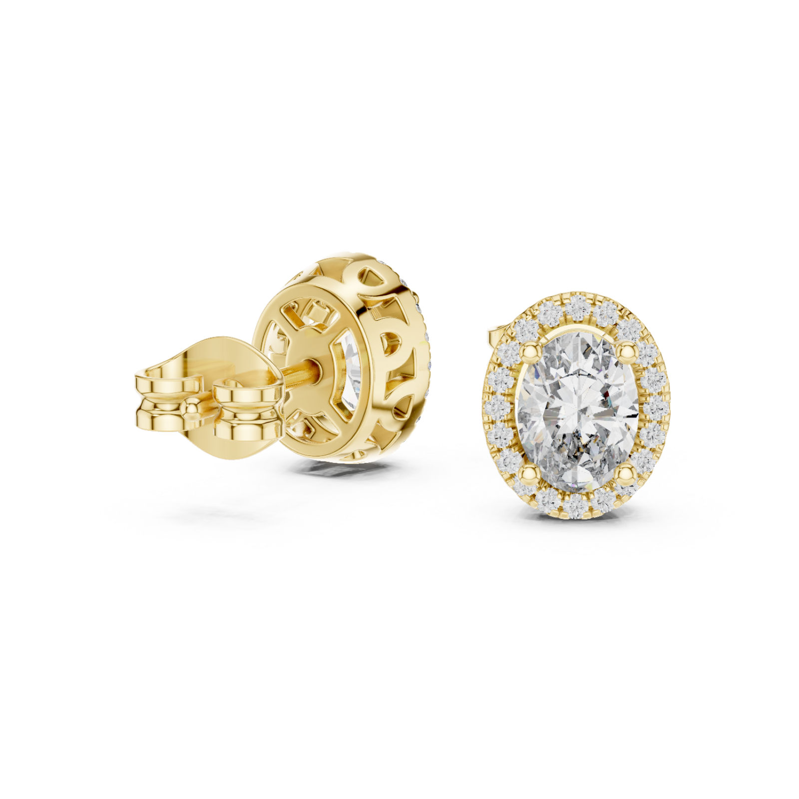  Gold Elegant Radiance Classic Halo Stud Earrings Left View