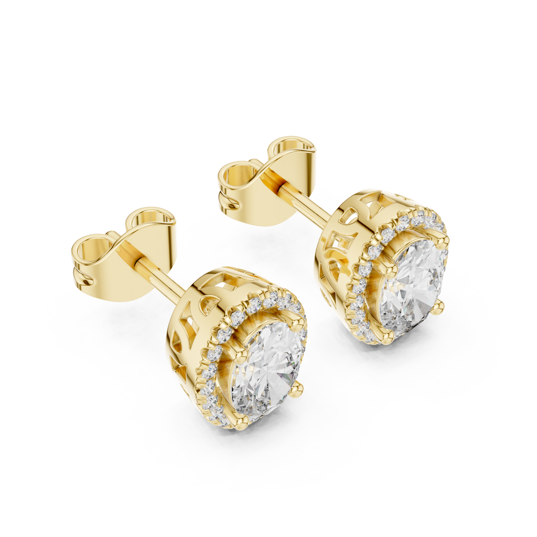Gold Elegant Radiance Classic Halo Stud Earrings Right View