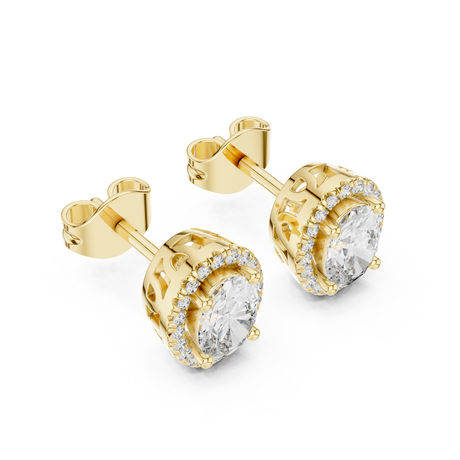 Gold Elegant Radiance Classic Halo Stud Earrings Right View