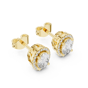 Gold Elegant Radiance Classic Halo Stud Earrings Right View
