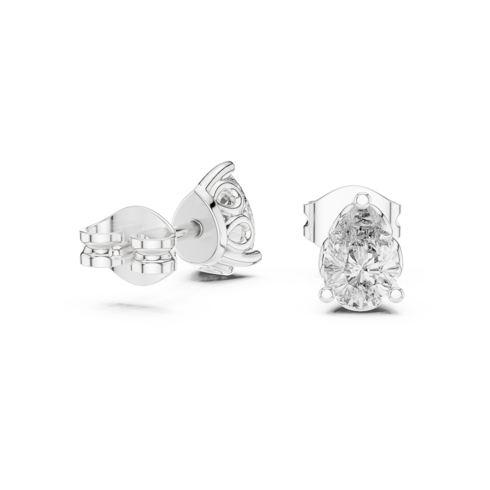 White Gold Radiant Carved Luster Stud Earrings Left View