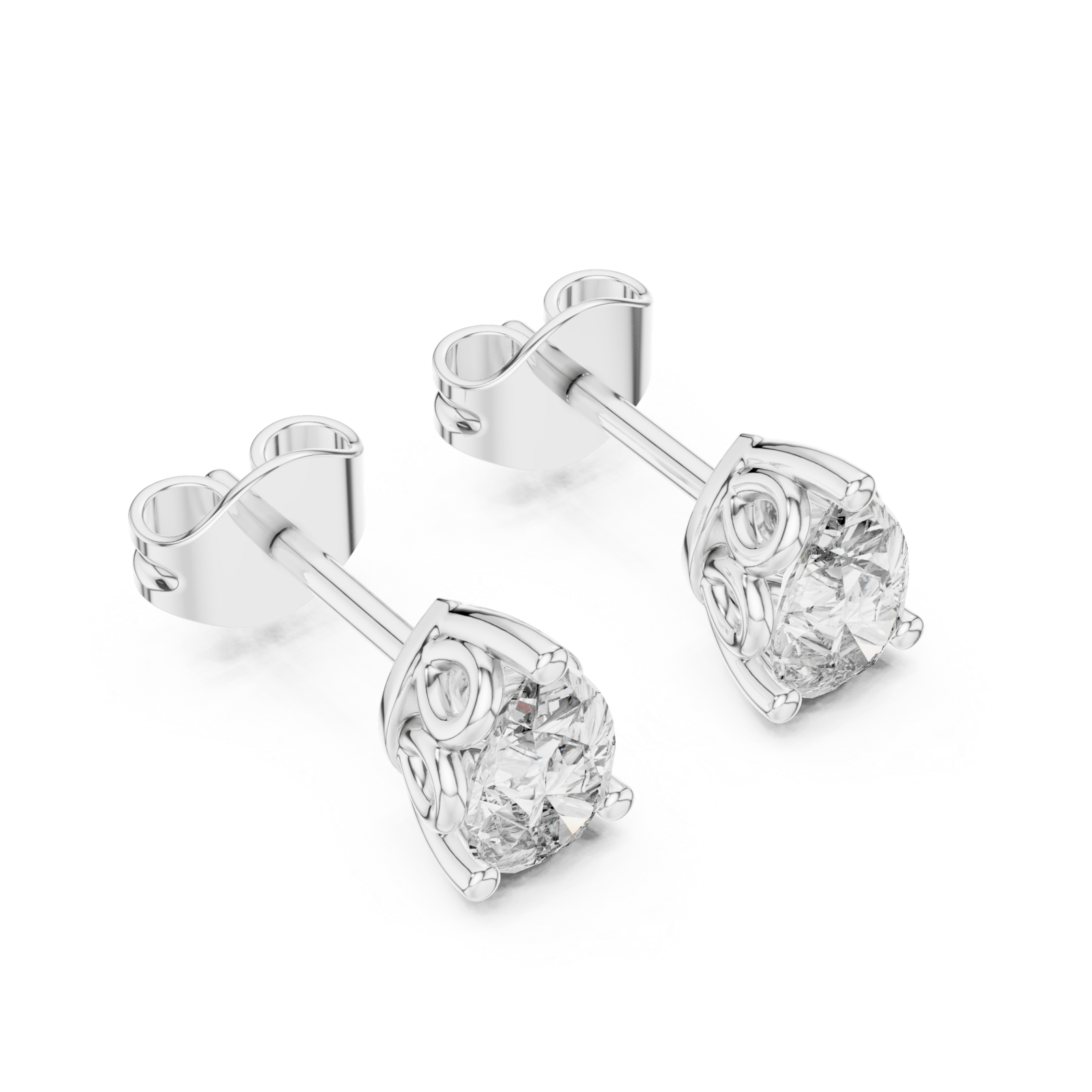  White Gold Radiant Carved Luster Stud Earrings Right View