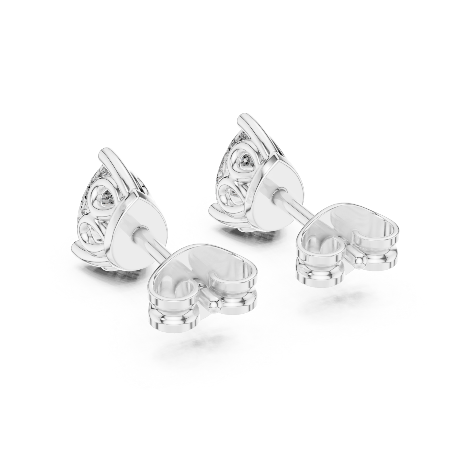  White Gold Radiant Carved Luster Stud Earrings Side View