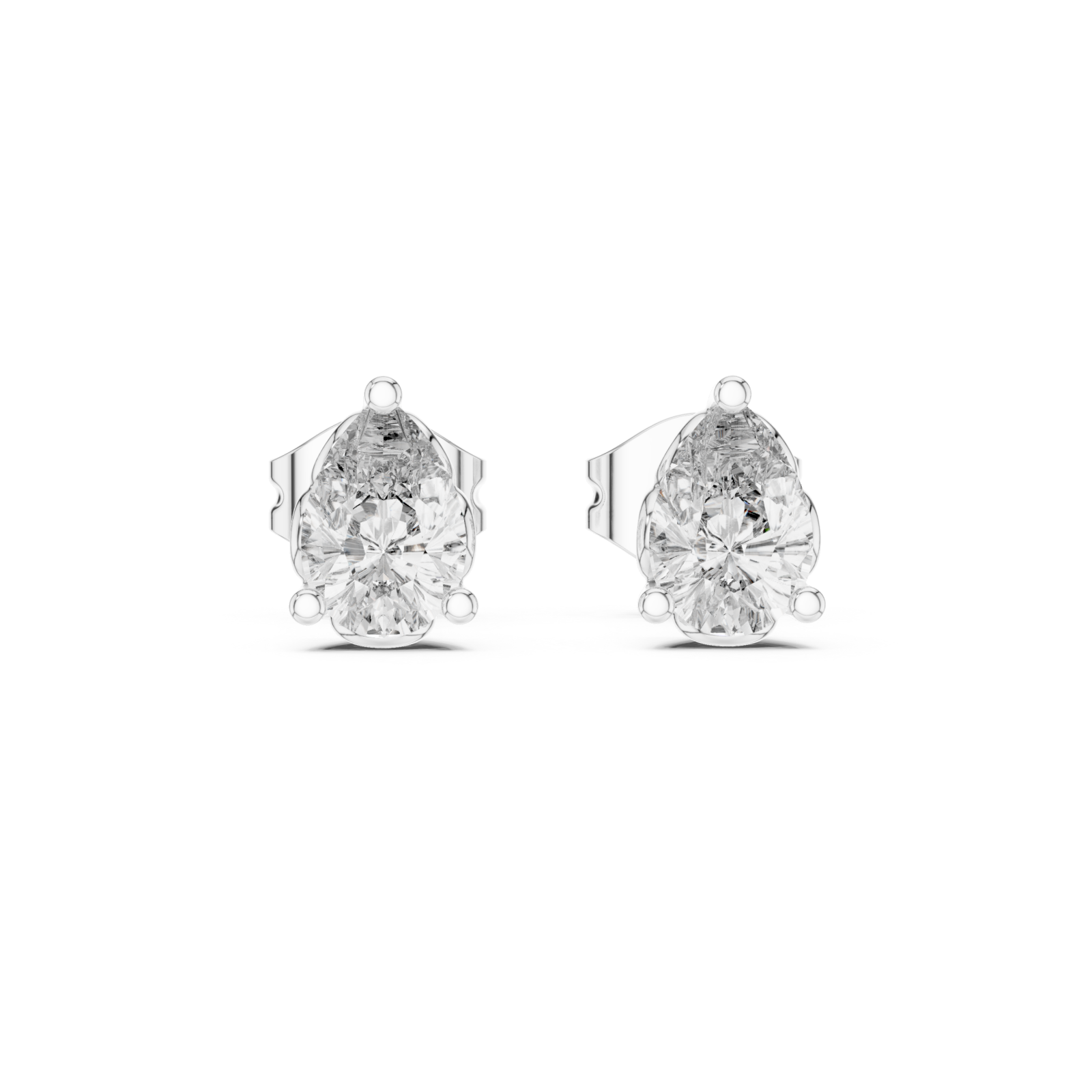  White Gold Radiant Carved Luster Stud Earrings Front View