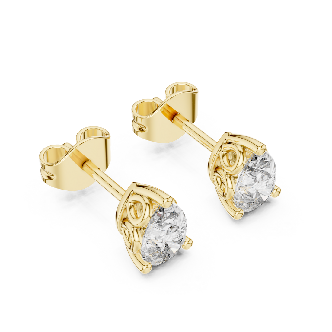 Gold Radiant Carved Luster Stud Earrings Right View