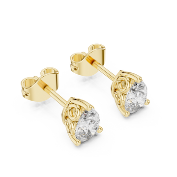 Gold Radiant Carved Luster Stud Earrings Right View