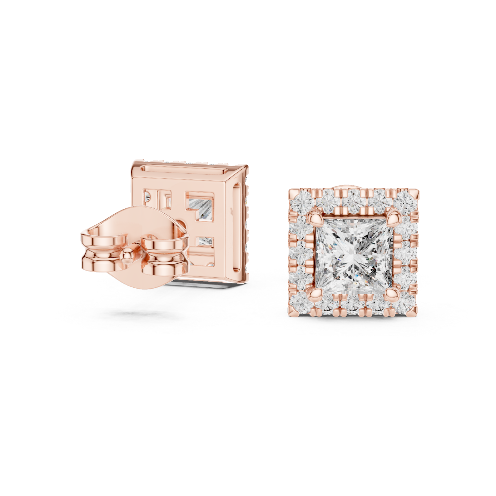  Rose Gold Radiant Square Elegance Stud Earrings Left View