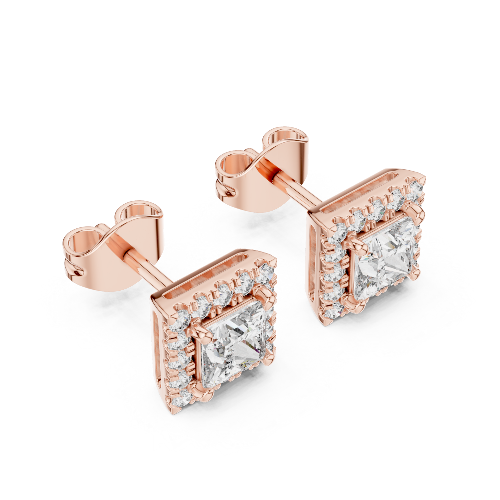  Rose Gold Radiant Square Elegance Stud Earrings Right View