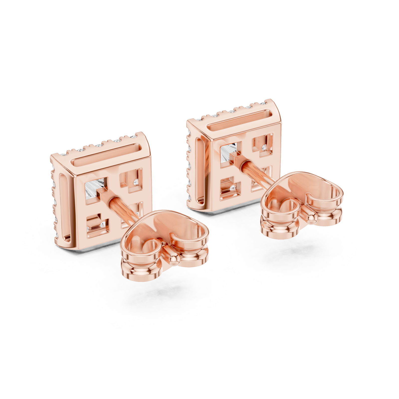  Rose Gold Radiant Square Elegance Stud Earrings Side View