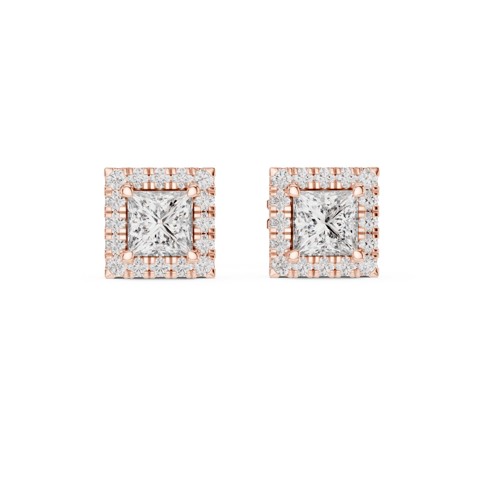  Rose Gold Radiant Square Elegance Stud Earrings Front View