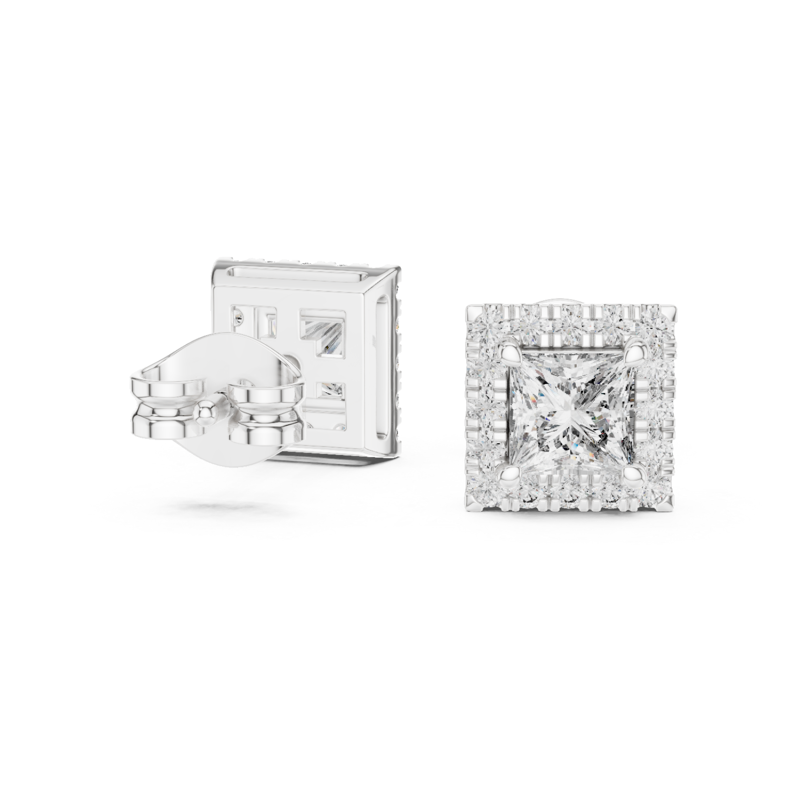  White Gold Radiant Square Elegance Stud Earrings Left View