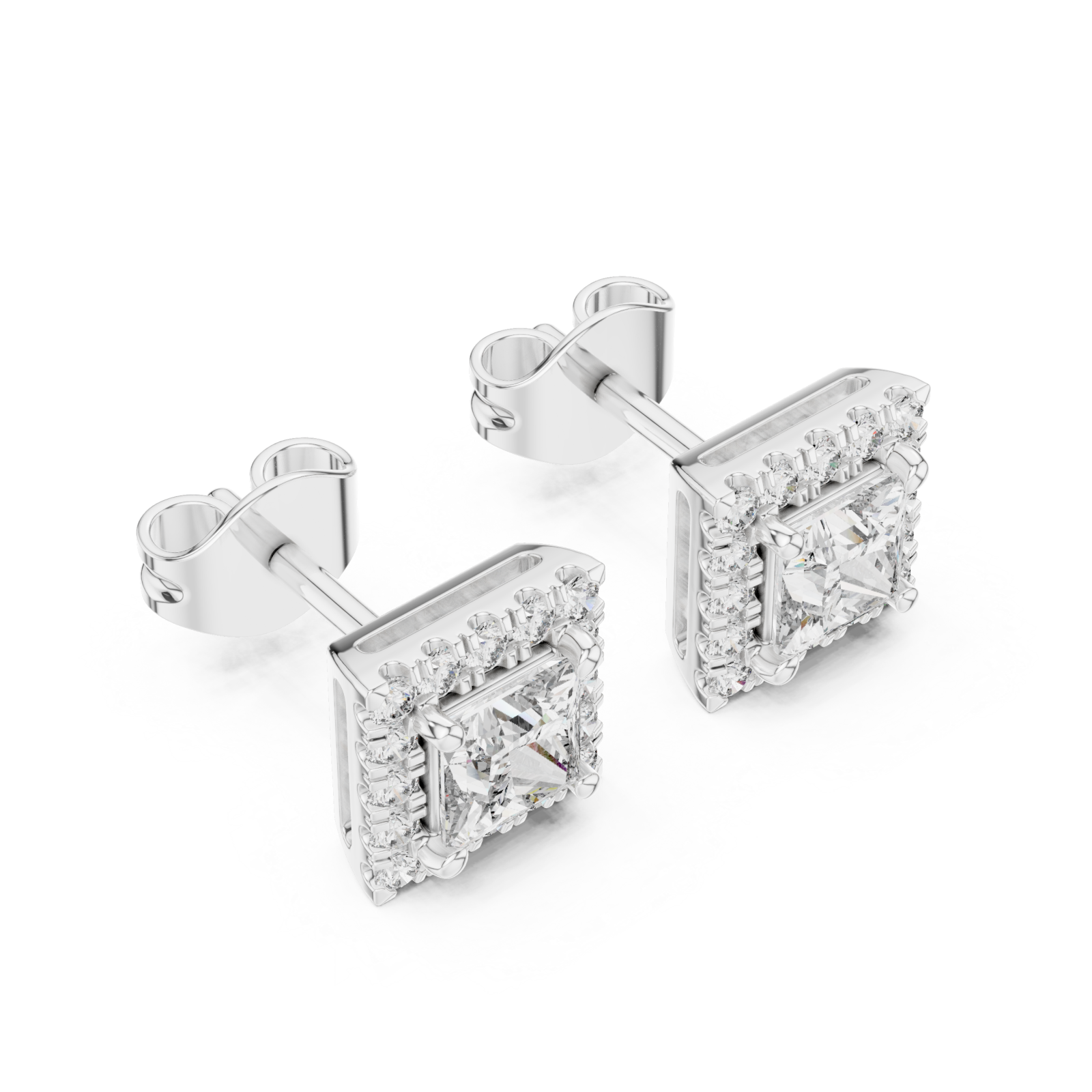  White Gold Radiant Square Elegance Stud Earrings Right View