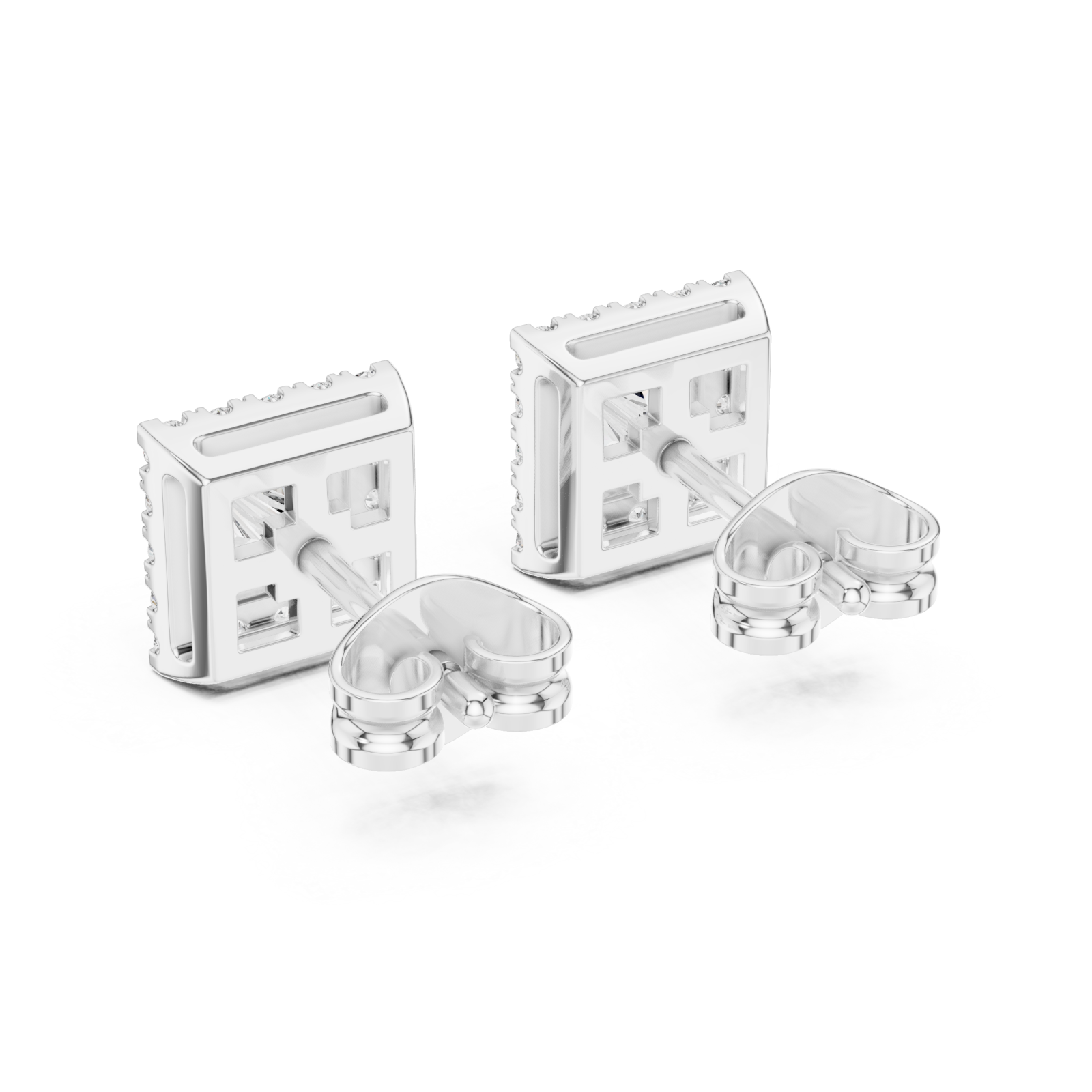 White Gold Radiant Square Elegance Stud Earrings Side View
