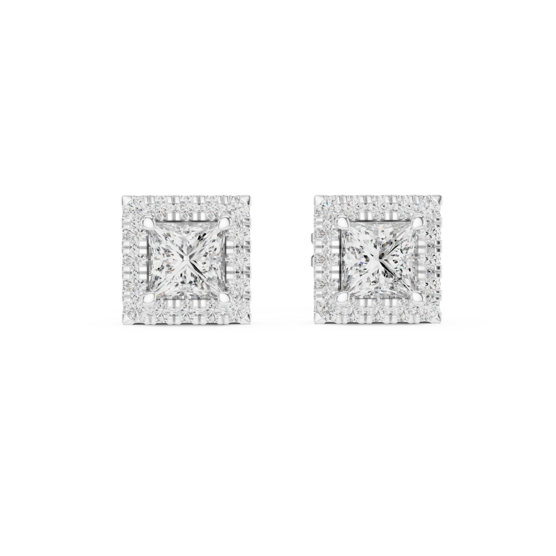  White Gold Radiant Square Elegance Stud Earrings Right View