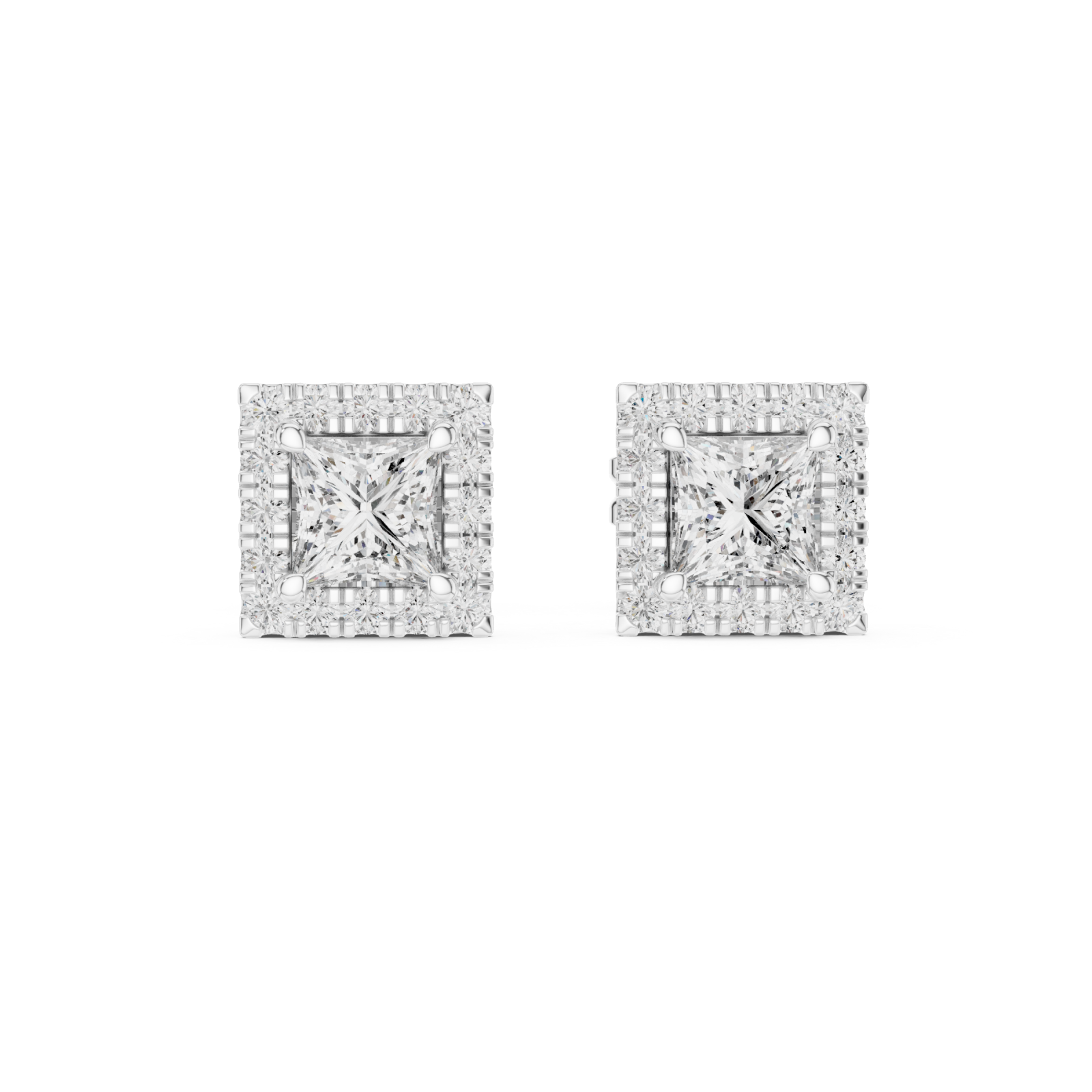  White Gold Radiant Square Elegance Stud Earrings Front View