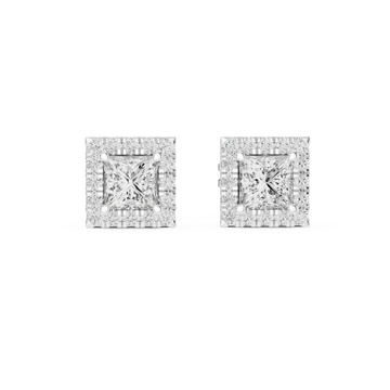  White Gold Radiant Square Elegance Stud Earrings Front View