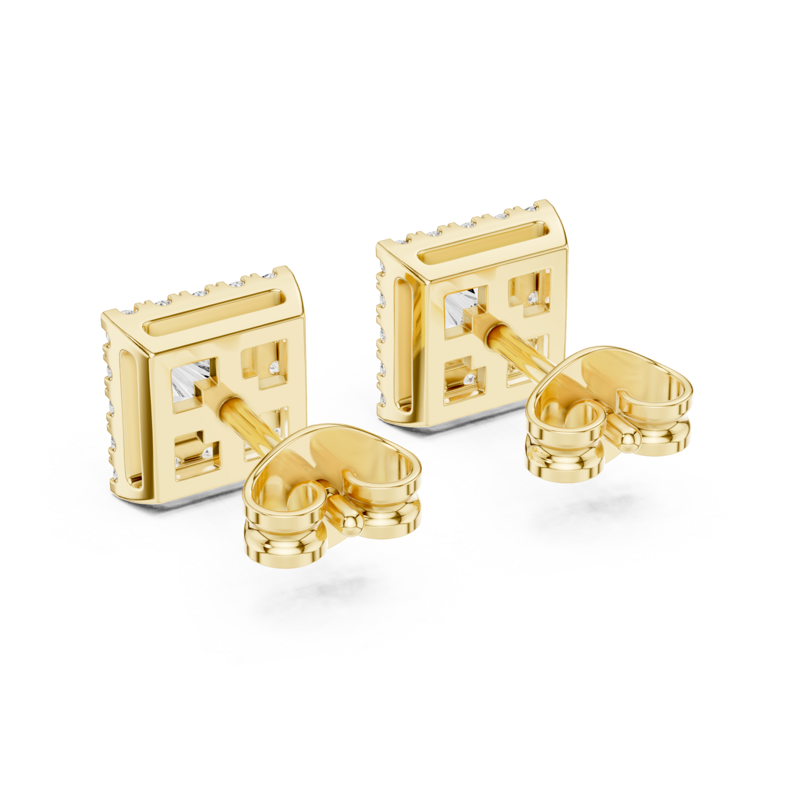  Gold Radiant Square Elegance Stud Earrings Side View