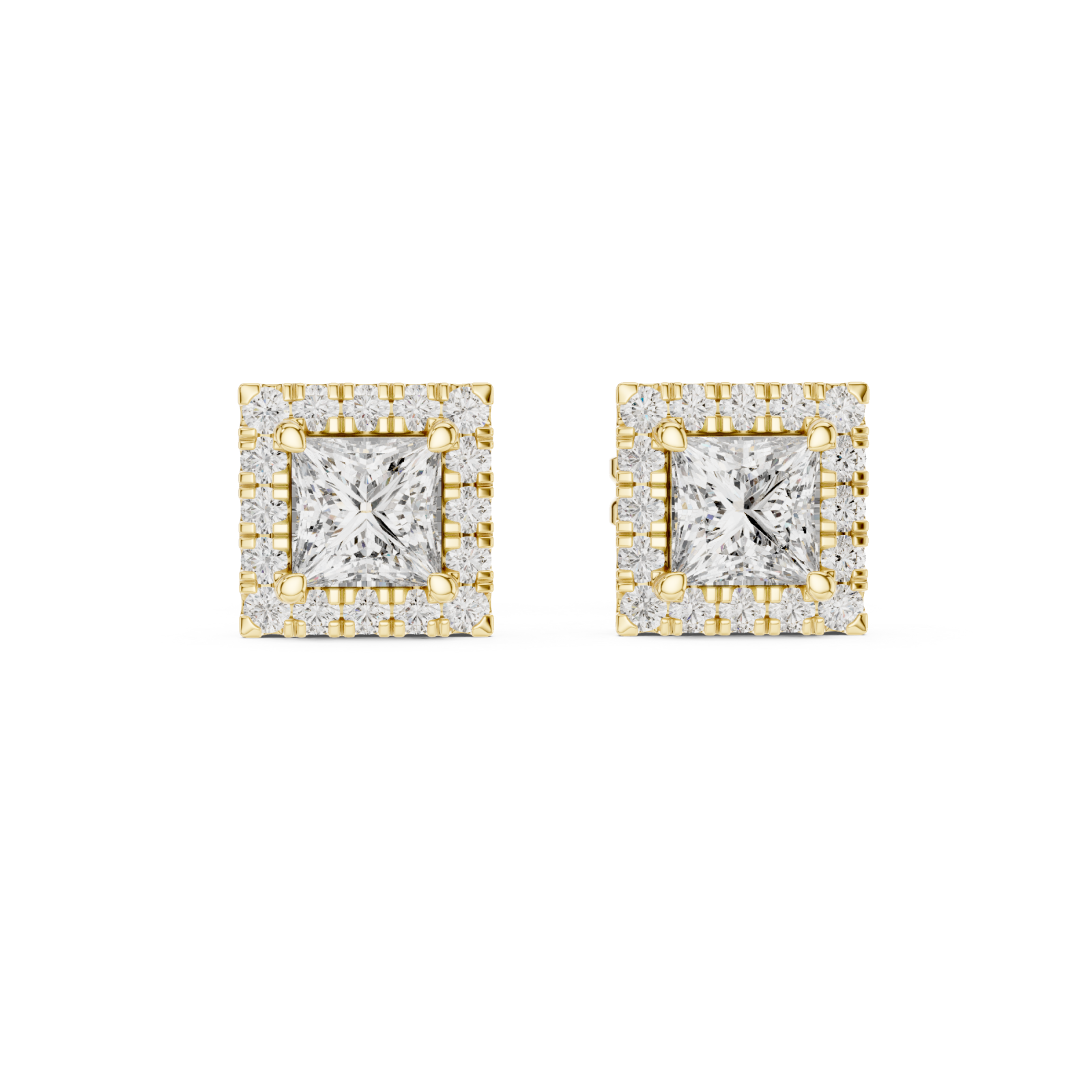  Gold Radiant Square Elegance Stud Earrings Front View