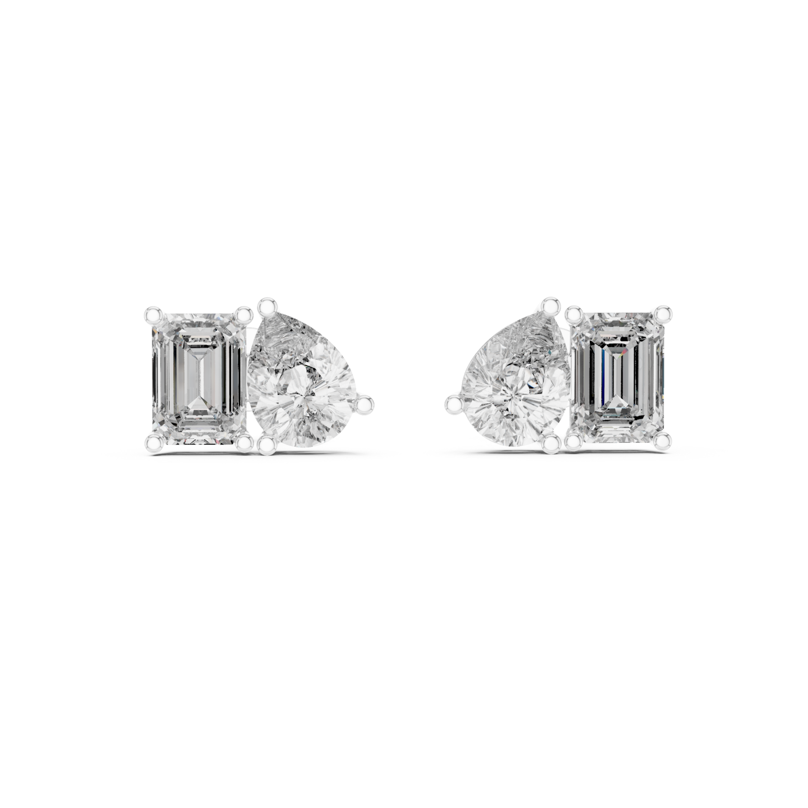  White Gold Radiant Modern Muse Stud Earrings Front View