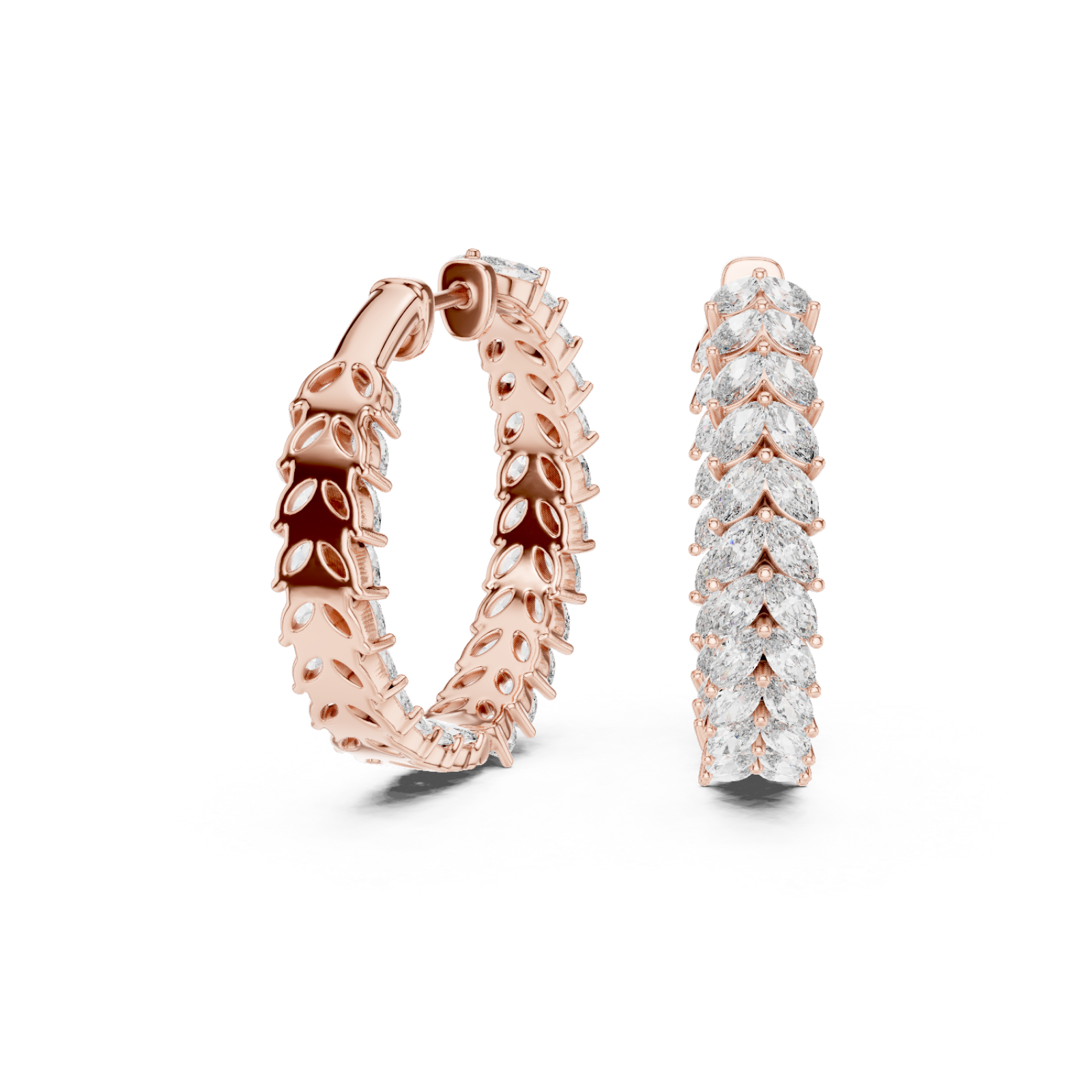  Rose Gold Delicate Marquise Whisper Hoop Earrings Left View