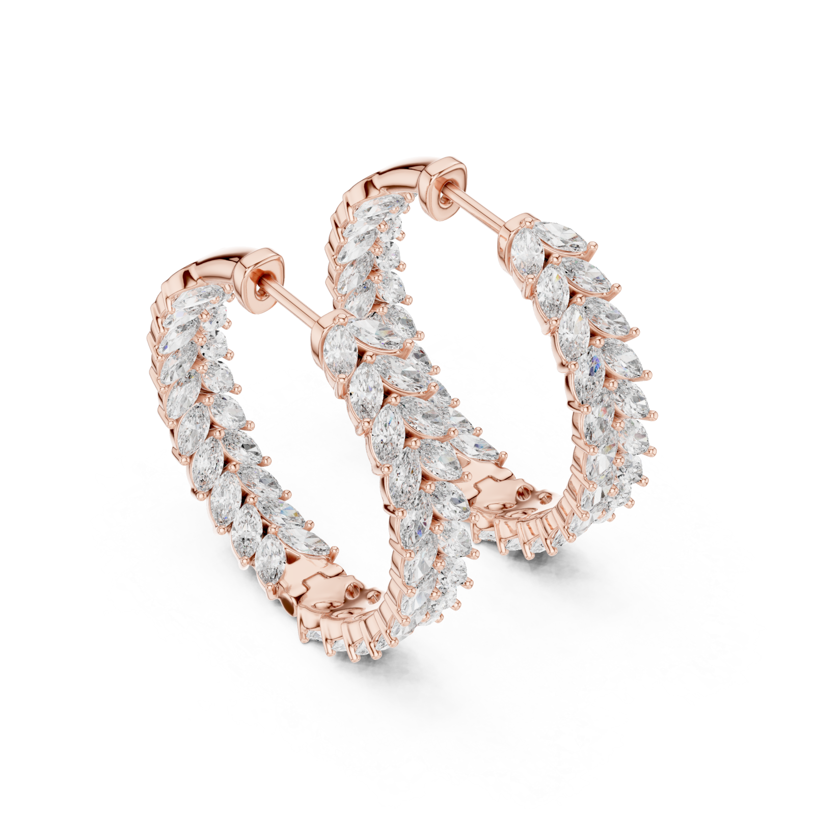  Rose Gold Delicate Marquise Whisper Hoop Earrings Right View
