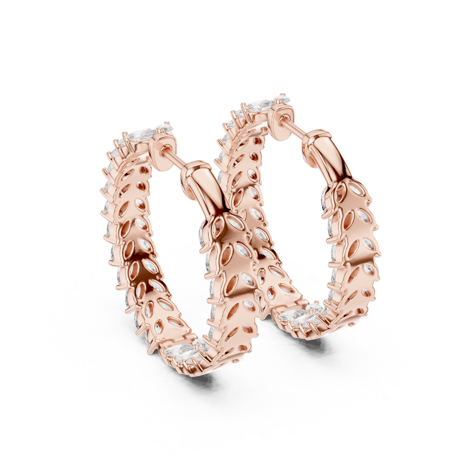  Rose Gold Delicate Marquise Whisper Hoop Earrings Side View