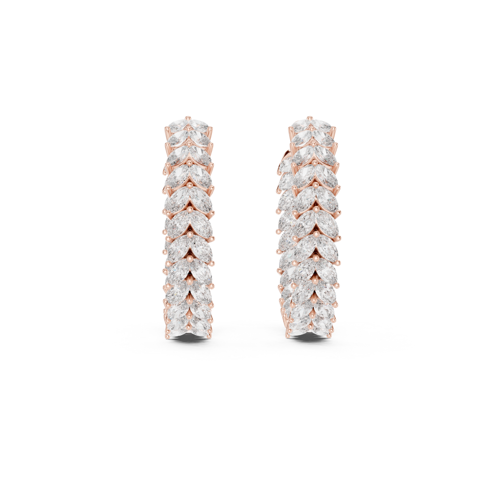  Rose Gold Delicate Marquise Whisper Hoop Earrings Front View