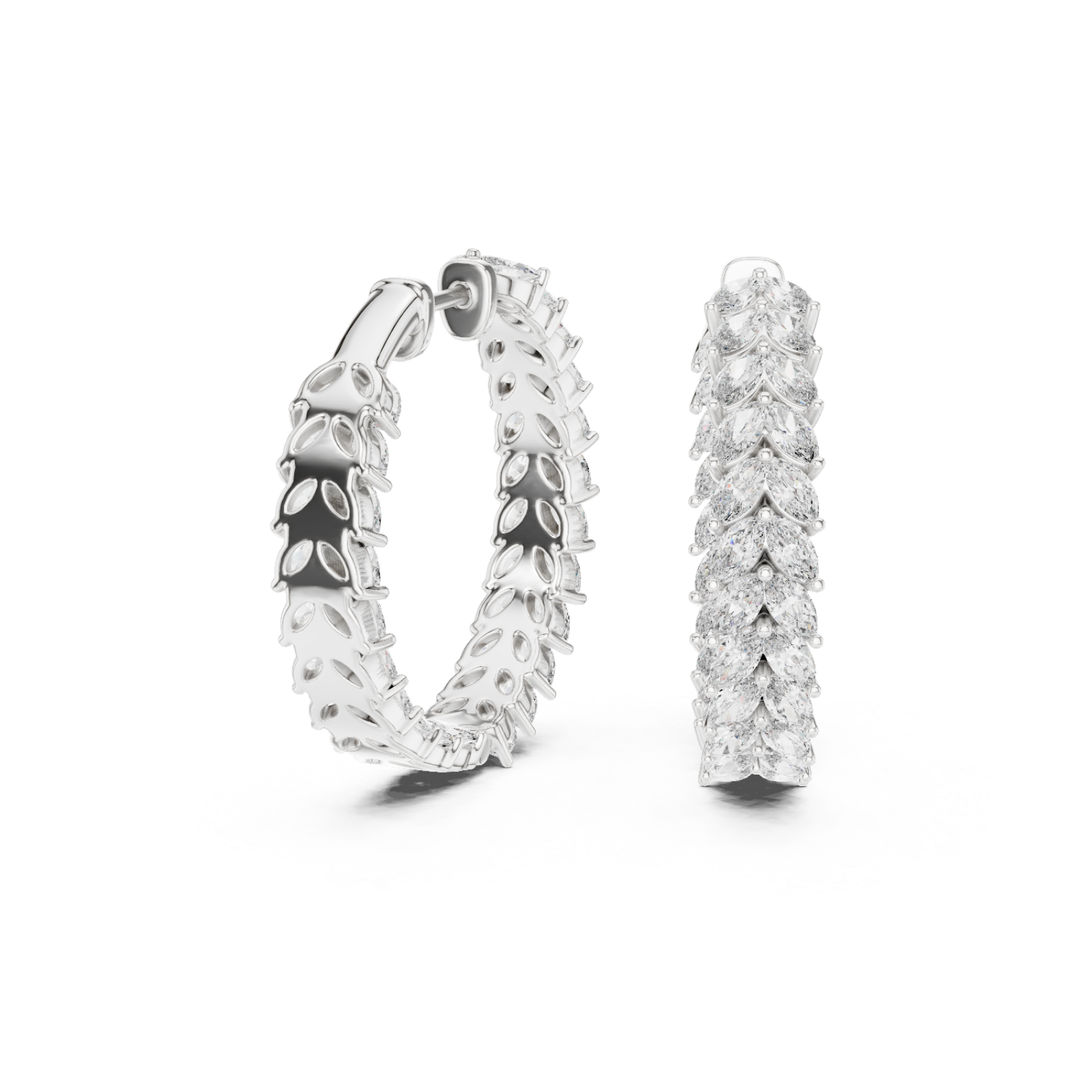  White Gold Delicate Marquise Whisper Hoop Earrings Left View