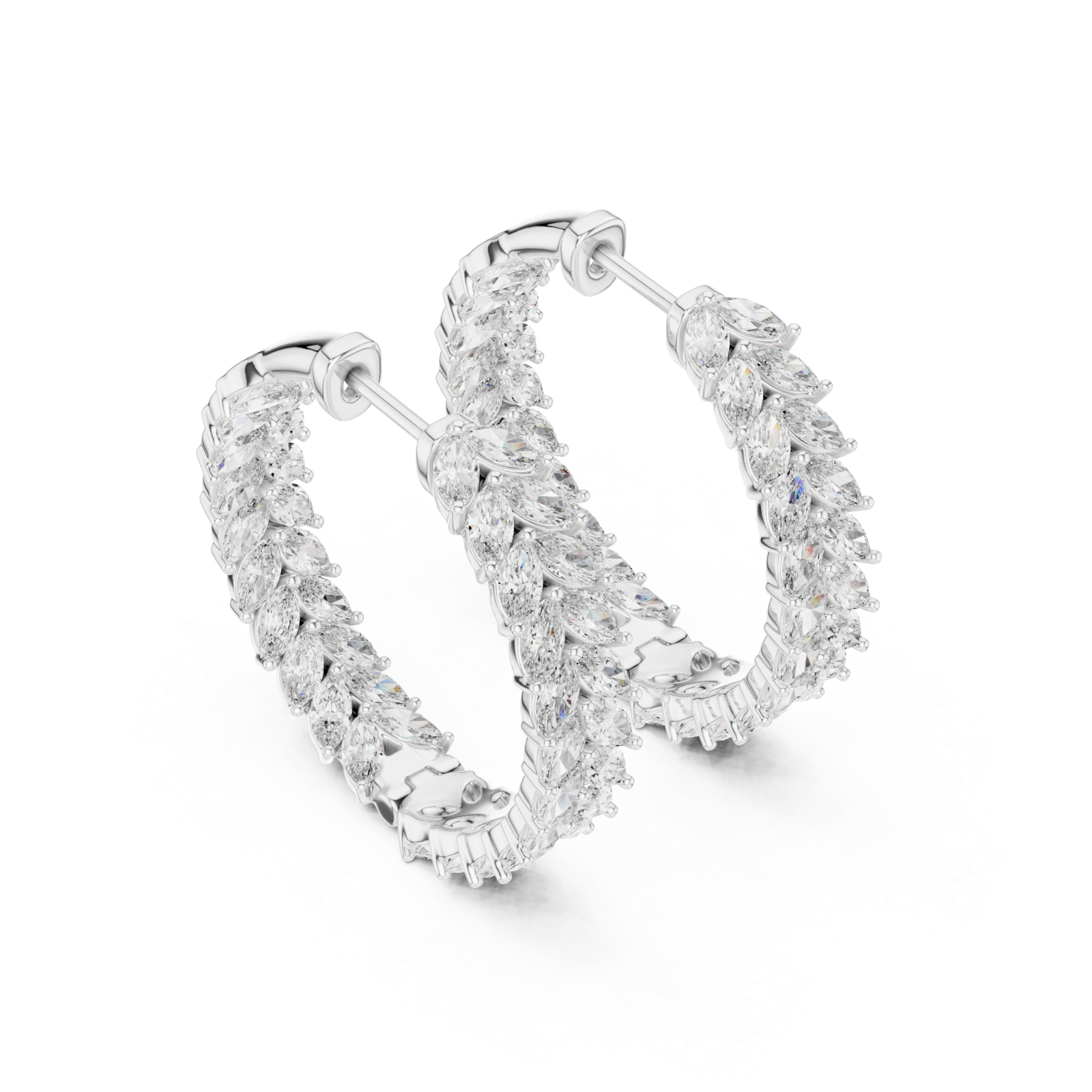  White Gold Delicate Marquise Whisper Hoop Earrings Right View