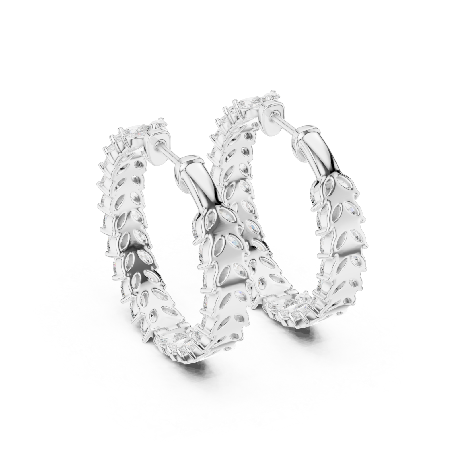  White Gold Delicate Marquise Whisper Hoop Earrings Side View