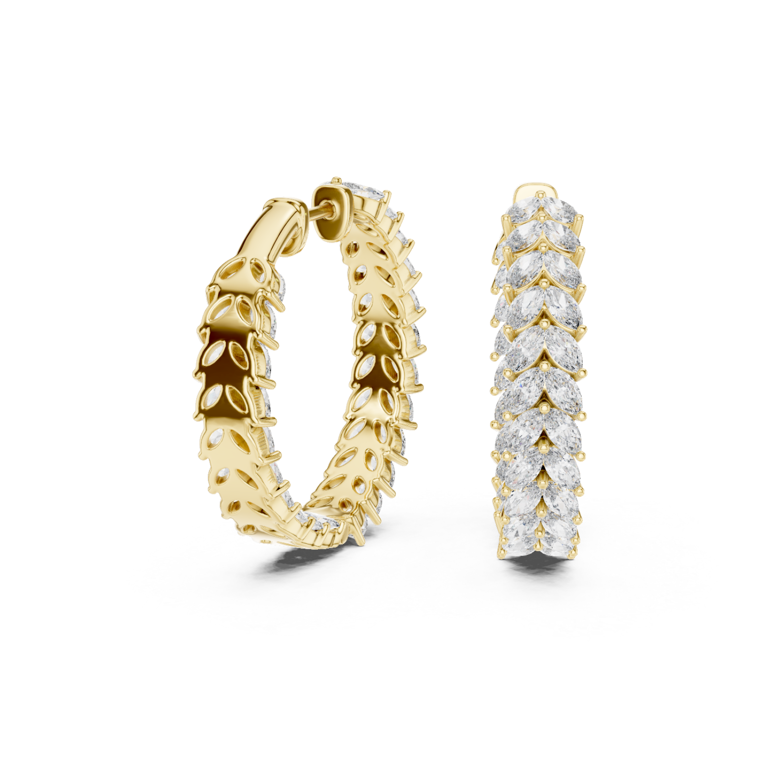  Gold Delicate Marquise Whisper Hoop Earrings Left View