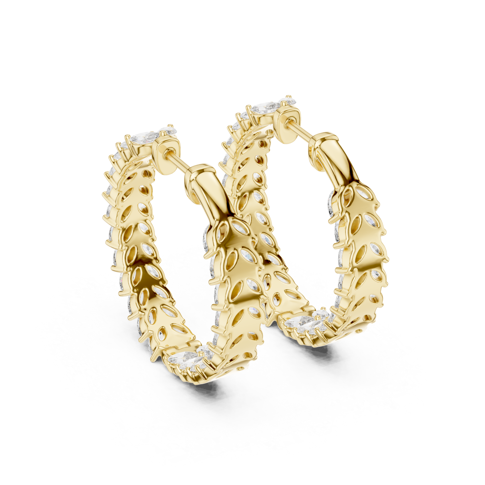  Gold Delicate Marquise Whisper Hoop Earrings Side View