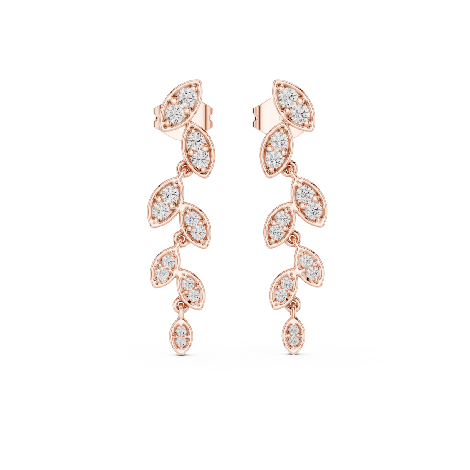  Rose Gold Whispering Leaf Drop Earrings Front View