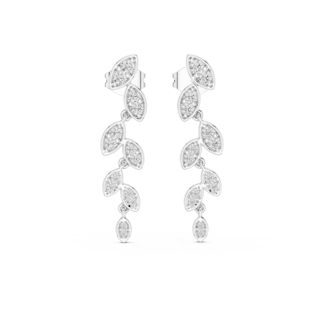  White Gold Whispering Leaf Drop Earrings Front View