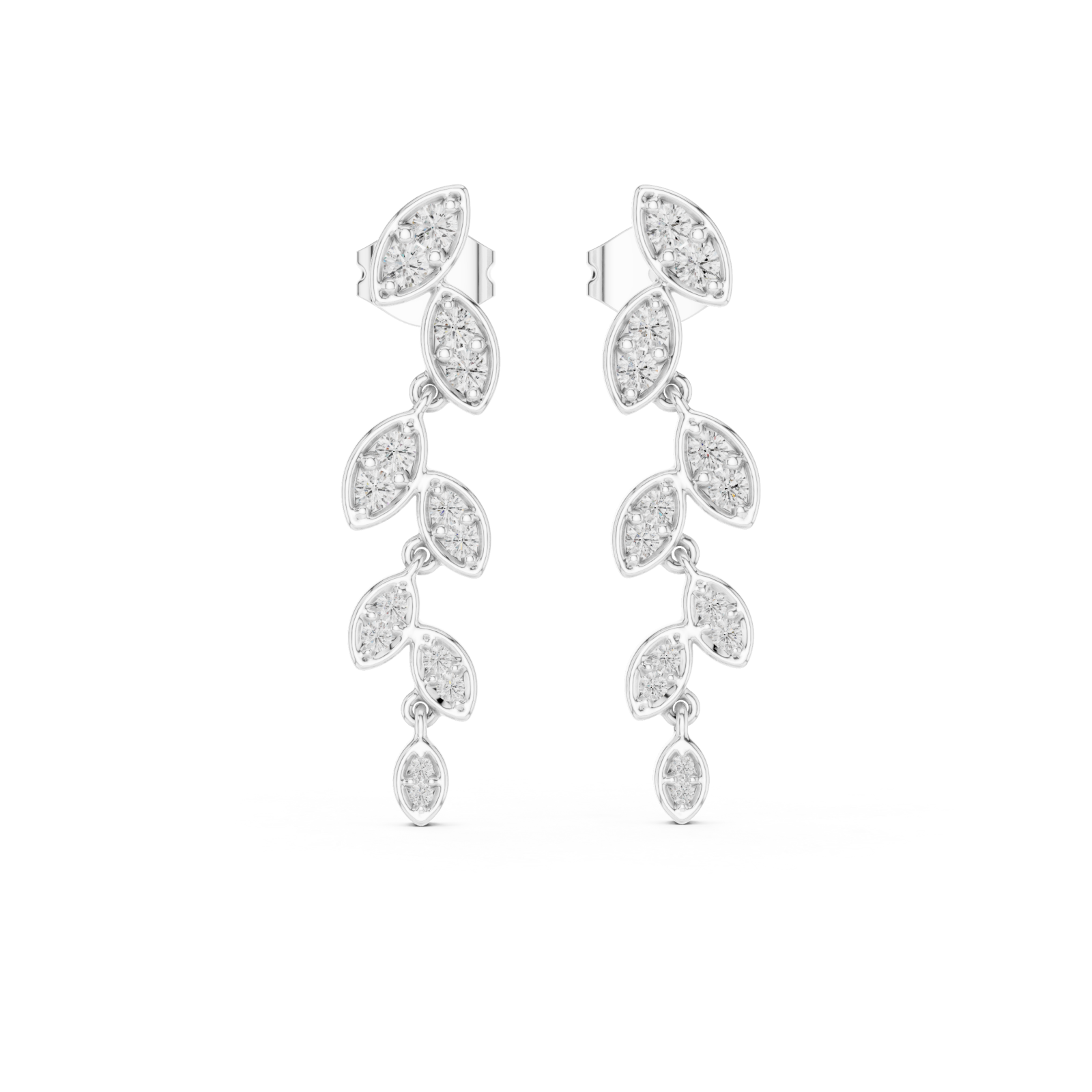  White Gold Whispering Leaf Drop Earrings Front View