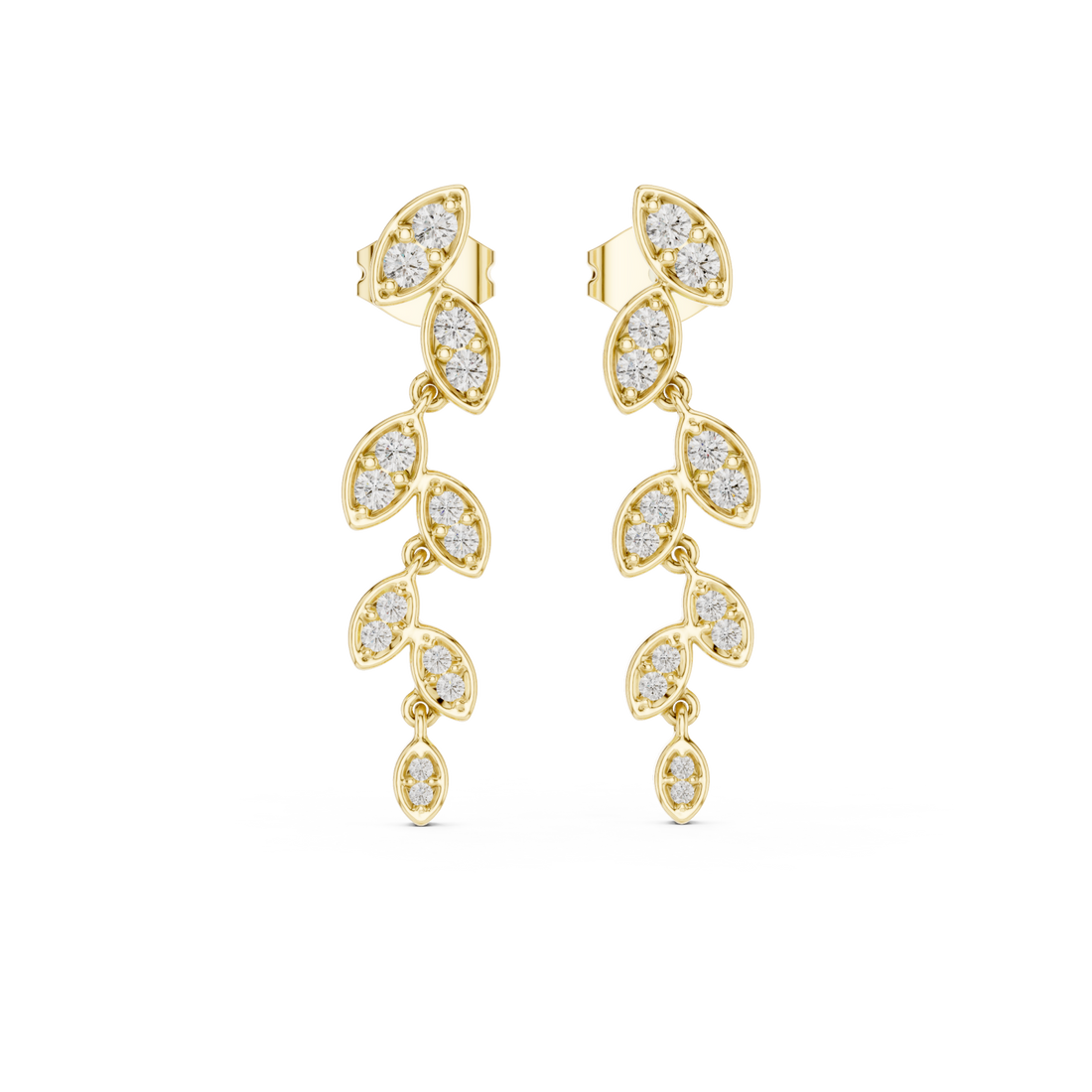 Gold Whispering Leaf Drop Earrings Right View