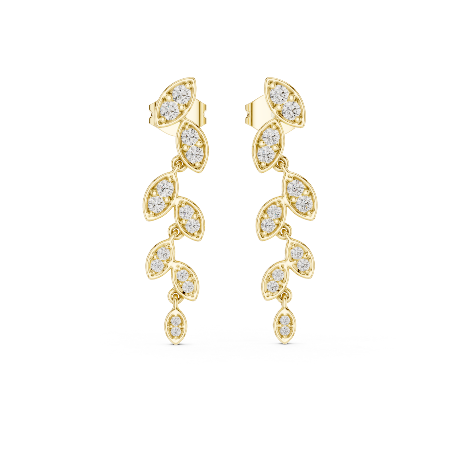  Gold Whispering Leaf Drop Earrings Front View